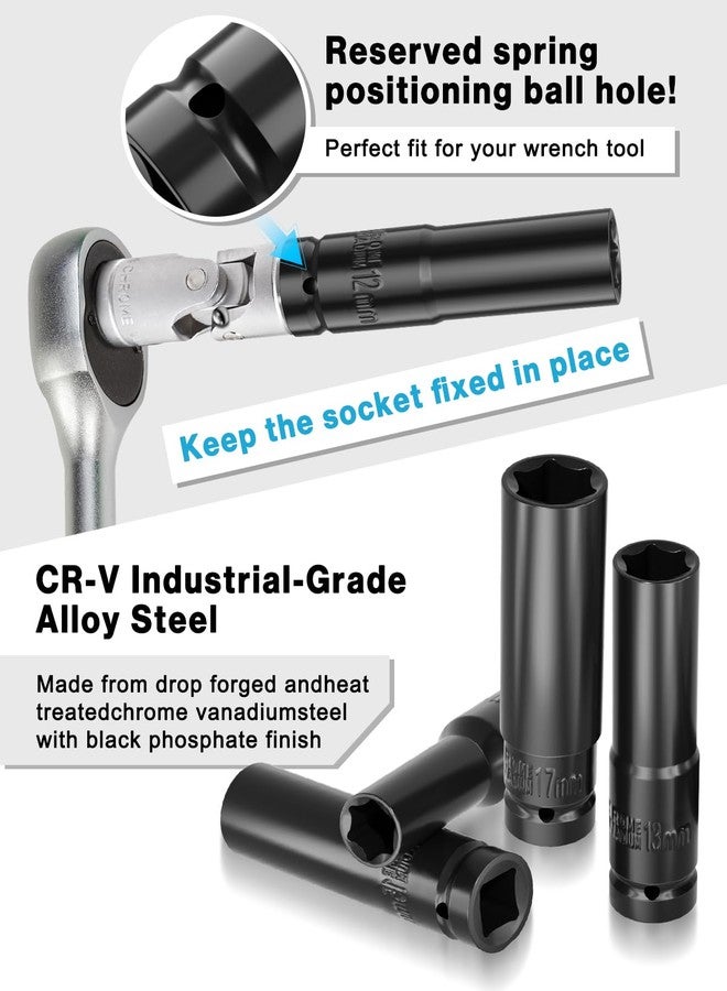 Lytool 1/2 Inches Drive Impact Socket Set, 10 Piece Deep Sockets Metric 8 mm-17 mm,6-Point Sockets, Cr-V Steel, with Storage Cage - Image 4